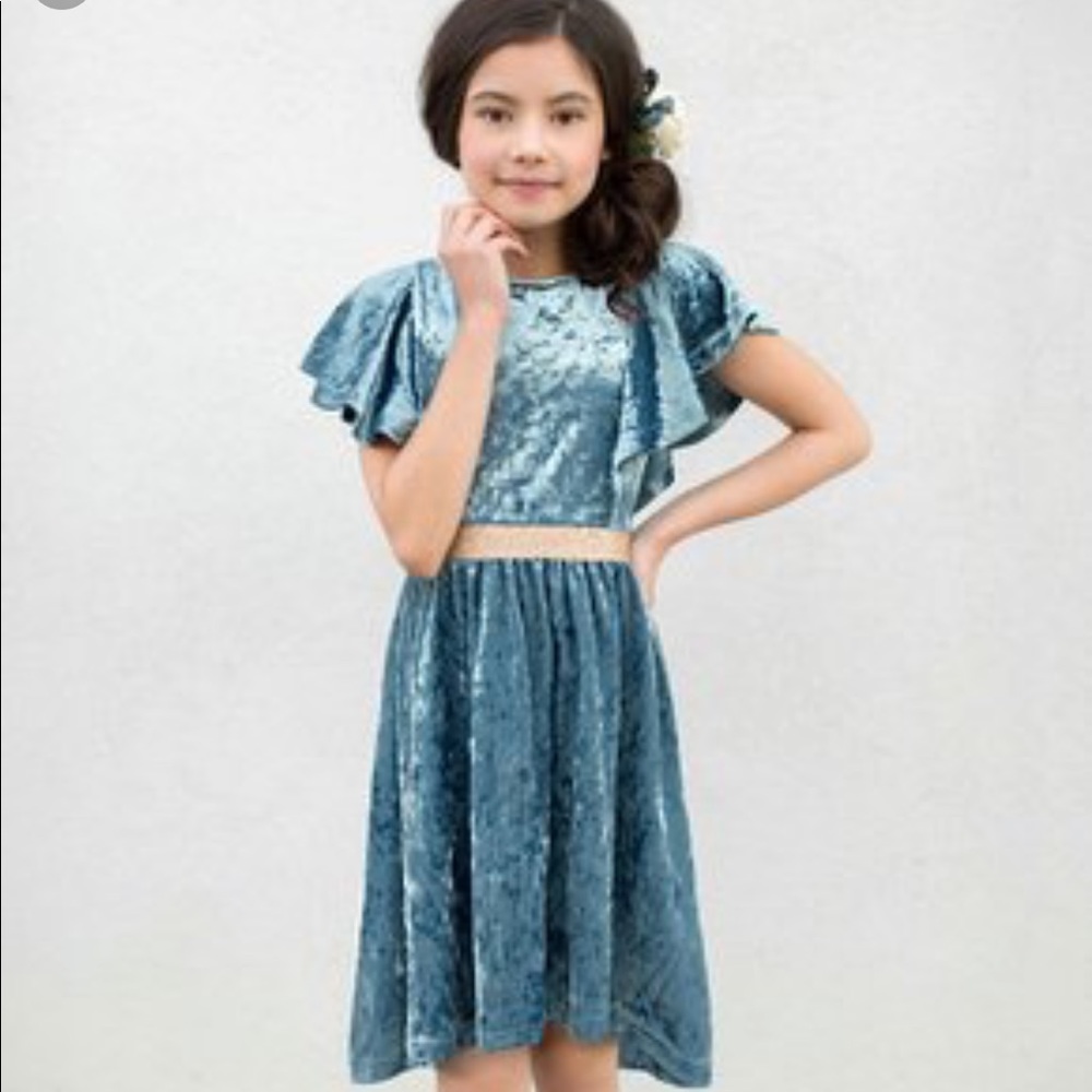 Joyfolie Blue Velvet Kids Dress